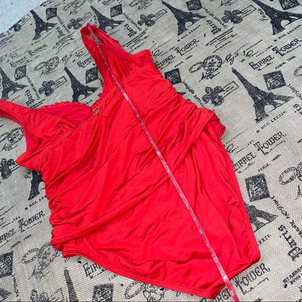 Jantzen Red Ruffle V Neck Swimsuit Size 14 Excellent Condition - Picture 14 of 14